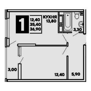 1 комнатная 36.9м²