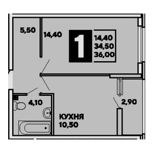 1 комнатная 36м²