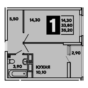 1 комнатная 35.2м²