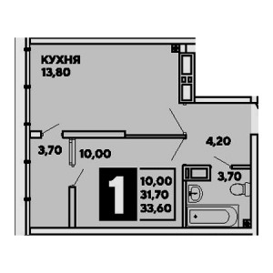 1 комнатная 33.6м²