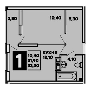 1 комнатная 33.1м²