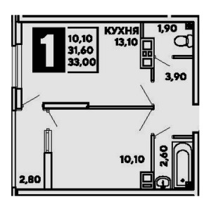 1 комнатная 33м²