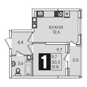 1 комнатная 31.8м²