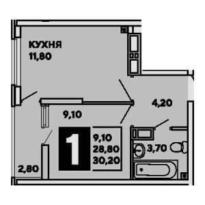 1 комнатная 30.2м²