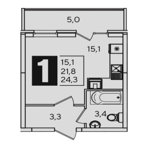 Студия 24.3м²