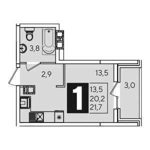 Студия 21.7м²