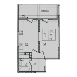 1 комнатная 41.28м²