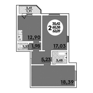 2 комнатная 62.09м²