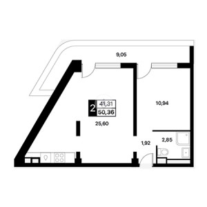 1 комнатная 50.36м²