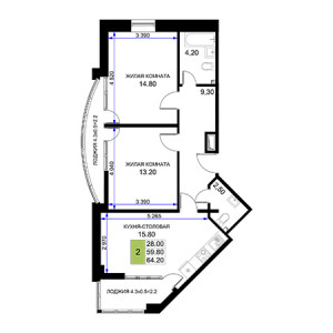 2 комнатная 62.2м²