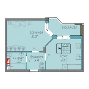 1 комнатная 39.54м²