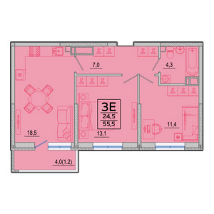 2 комнатная 55.5м²