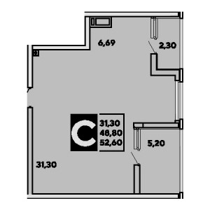 Студия 52.6м²