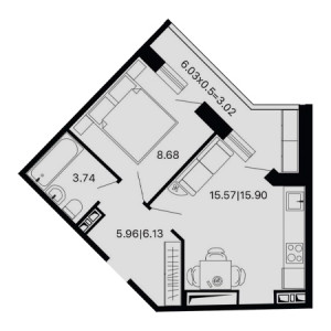 1 комнатная 37.47м²