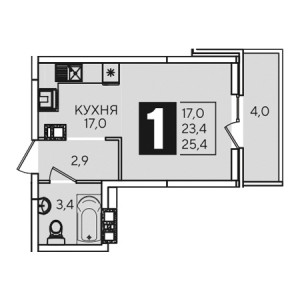 Студия 25.4м²