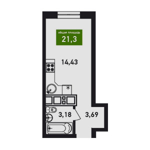 Студия 21.3м²