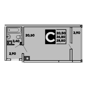 Студия 28.8м²