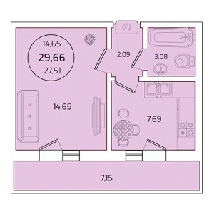 1 комнатная 29.66м²