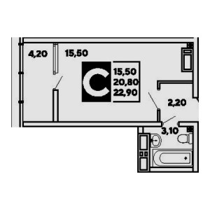 Студия 22.9м²