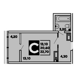 Студия 22.7м²