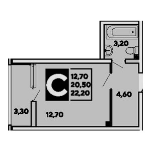 Студия 22.2м²