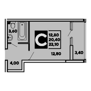 Студия 22.1м²