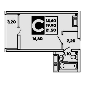 Студия 21.5м²