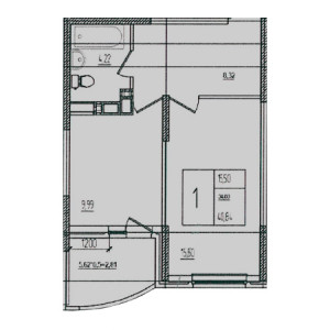 1 комнатная 40.84м²