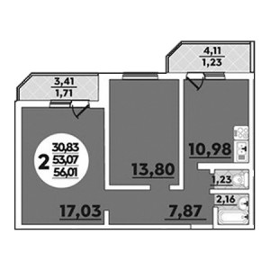 2 комнатная 56.01м²