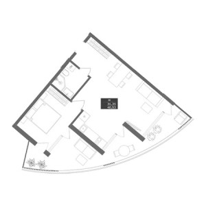 1 комнатная 40.53м²