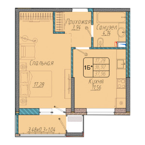 1 комнатная 37.96м²