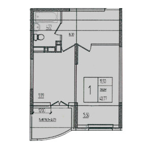 1 комнатная 40.77м²