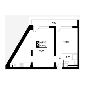 1 комнатная 47.63м²