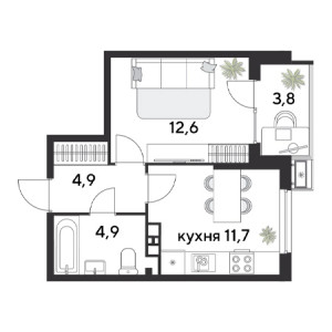 1 комнатная 37.9м²