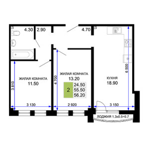 2 комнатная 56.2м²