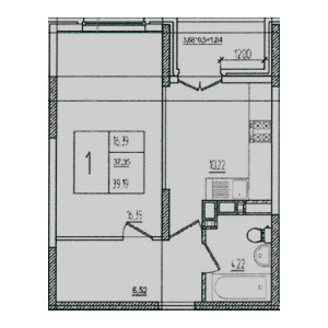 1 комнатная 39.19м²