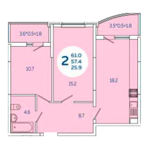 2 комнатная 60.4м²