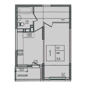 1 комнатная 38.86м²