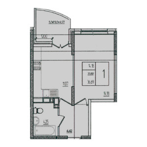 1 комнатная 36.69м²