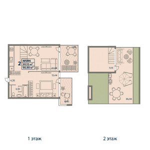 2 комнатная 98.98м²