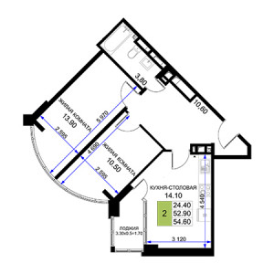 2 комнатная 54.6м²