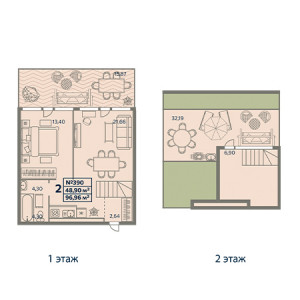 2 комнатная 96.96м²