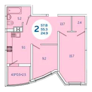 2 комнатная 57.8м²