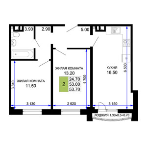 2 комнатная 53.7м²