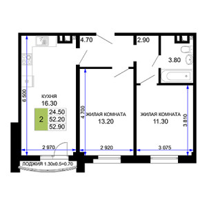 2 комнатная 52.9м²