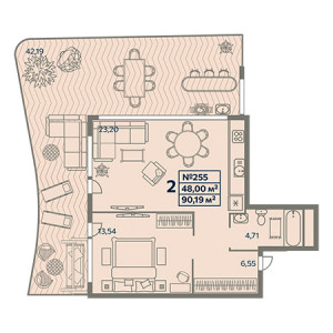 2 комнатная 90.19м²