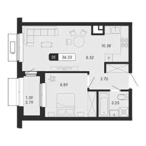 2 комнатная 36.33м²