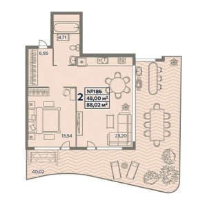 2 комнатная 88.02м²