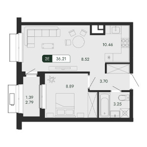 2 комнатная 36.21м²