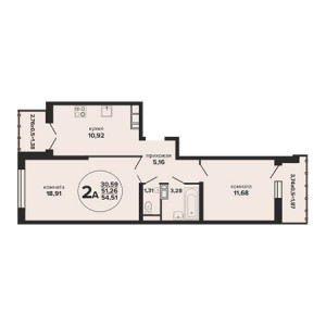 2 комнатная 54.51м²